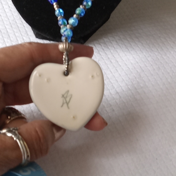 Handmade Necklace of Sterling, hand blown glass,Ceramic Pendant - Picture 5 of 6